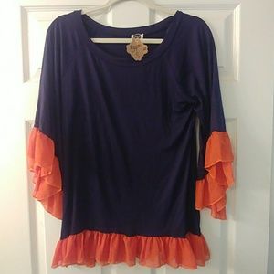 Orange and Blue Ruffle Top